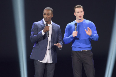 Anthony Mackie and Chris Evans at D23 Expo. Photo copyright Disney.
