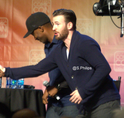 Anthony Mackie and Chris Evans,  Photo copyright Suzanne Philips